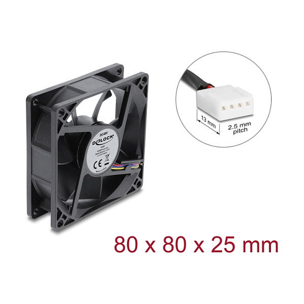 DeLOCK Ventilador Axial 48 V CC 80 x 80 x 25 mm con Conector PWM de 4 Pines, Negro DeLOCK Ventilador Axial 48 V CC 80 x 80 x 25 mm con Conector PWM de 4 Pines, Negro