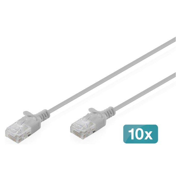 Digitus Cable de conexión CAT 6 U-UTP Slim Patch Cord Ethernet, 0.3m, Gris, Pack de 10 Digitus Cable de conexión CAT 6 U-UTP Slim Patch Cord Ethernet, 0.3m, Gris, Pack de 10