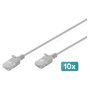 Digitus Cable de conexión CAT 6 U-UTP Slim Patch Cord Ethernet, 0.3m, Gris, Pack de 10