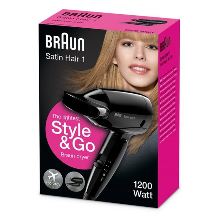 Braun Secador de Pelo HD130 Style&Go 1200 W Viaje Mango Plegable Multivoltaje Negro Braun Secador de Pelo HD130 Style&Go 1200 W Viaje Mango Plegable Multivoltaje Negro