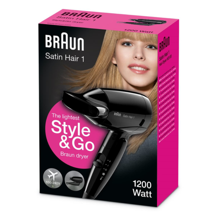 Braun HD130 Secador de Pelo 1200W Negro, Cabello Seco y Húmedo, Función Iónica, Mango Plegable, Ideal para Viaje Braun HD130 Secador de Pelo 1200W Negro, Cabello Seco y Húmedo, Función Iónica, Mango Plegable, Ideal para Viaje