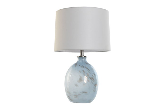 DKD Home Decor Lámpara de Sobremesa Cristal y Lino Azul y Blanco