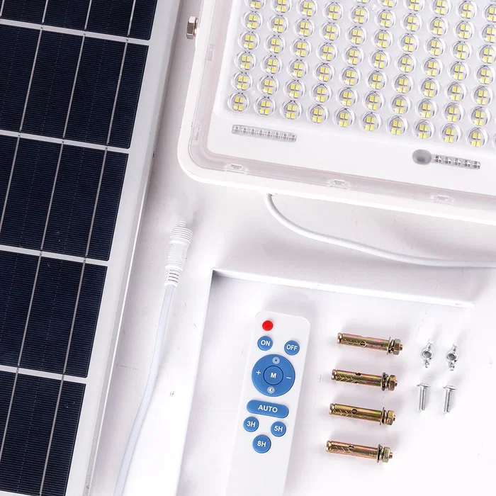 Proyector LED Solar 300W 6500K Panel 6V/25W Batería 3,2V/20000mAh Control Remoto HO-SOLARFL-300W-02