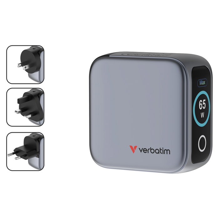 Verbatim Mini GaN Charger 65W con Pantalla TFT (2xUSB-C + 1xUSB-A) Verbatim Mini GaN Charger 65W con Pantalla TFT (2xUSB-C + 1xUSB-A)