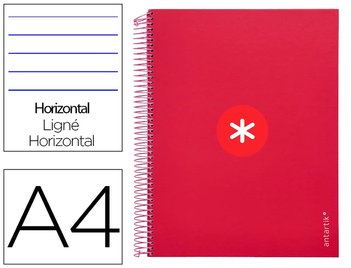 Antartik Cuaderno espiral A4 120h tapa forrada color frambuesa Antartik Cuaderno espiral A4 120h tapa forrada color frambuesa