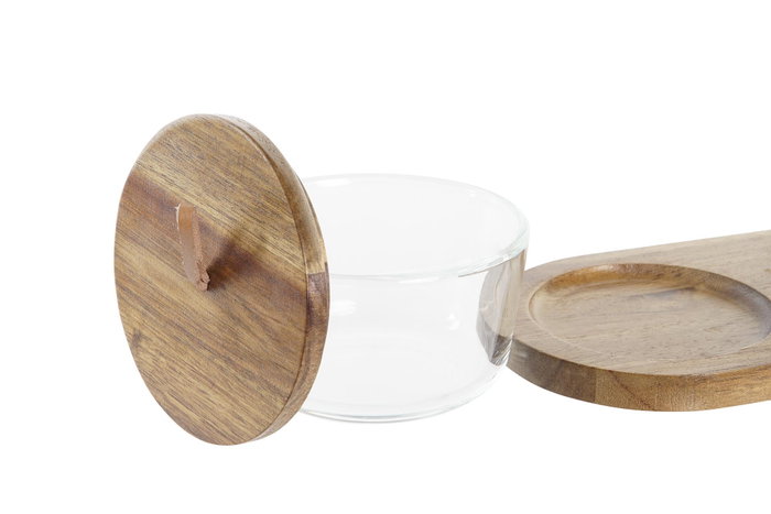 DKD Home Decor Set de 4 Cuencos de Acacia y Cristal Marrón DKD Home Decor Set de 4 Cuencos de Acacia y Cristal Marrón