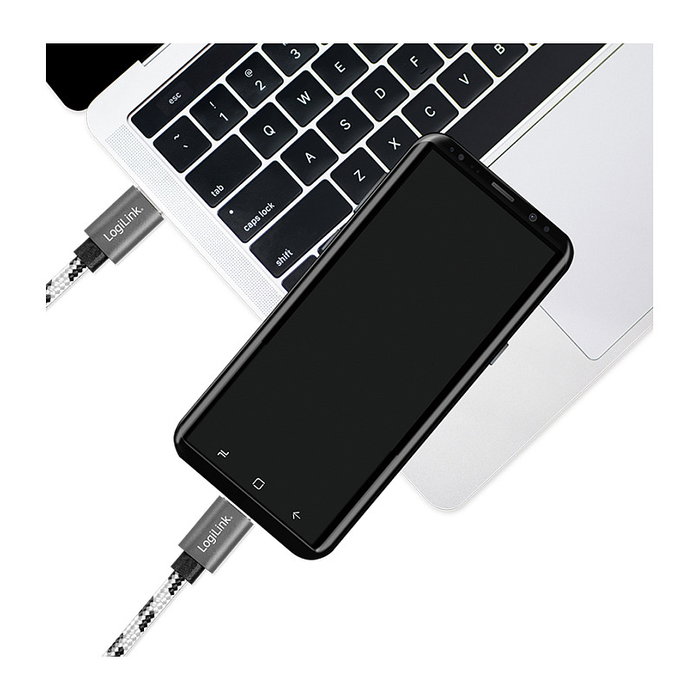 LogiLink Set de 3 cables USB 2.0 Type-C a Type-C, aluminio y nylon, blanco/negro