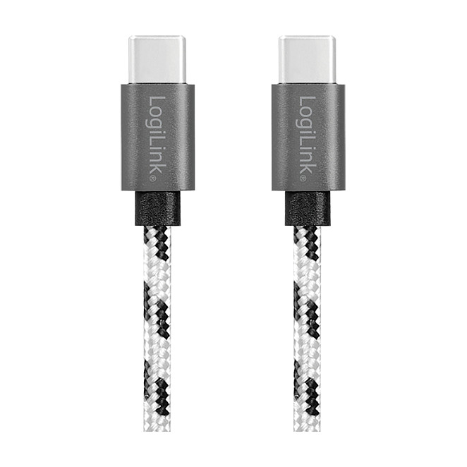 LogiLink Set de 3 cables USB 2.0 Type-C a Type-C, aluminio y nylon, blanco/negro