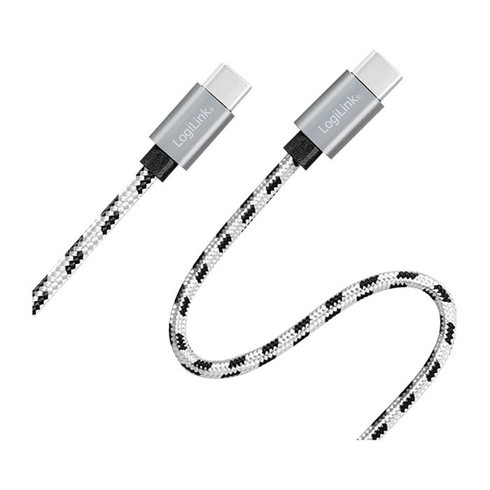 LogiLink Set de 3 cables USB 2.0 Type-C a Type-C, aluminio y nylon, blanco/negro