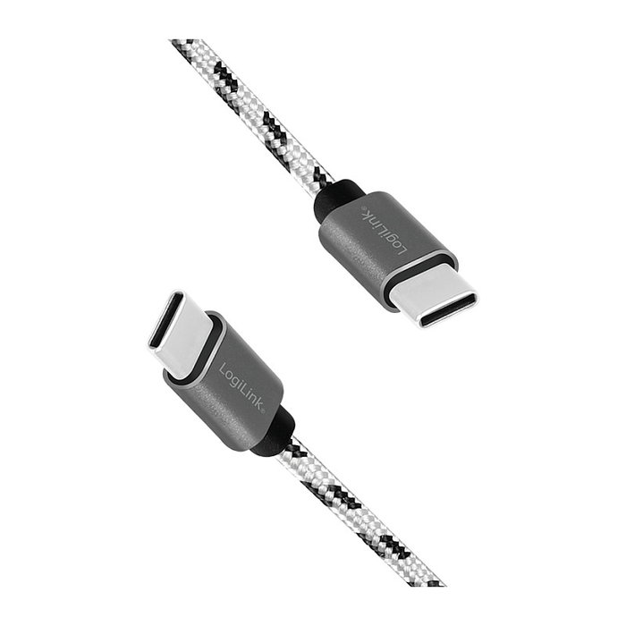 LogiLink Set de 3 cables USB 2.0 Type-C a Type-C, aluminio y nylon, blanco/negro