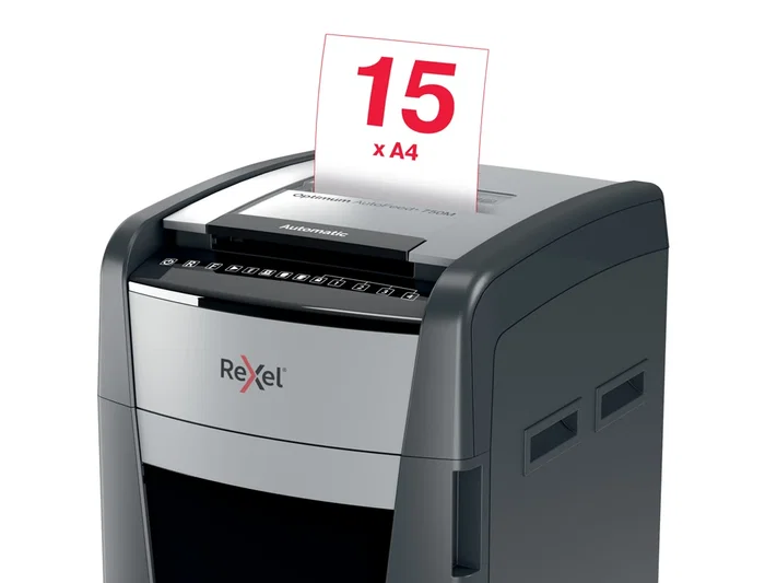 Rexel 750M Destructora de Documentos Automática AutoFeed, Microcorte, Capacidad Corte 750 Hojas, Clips y Grapas, Papelera 140L