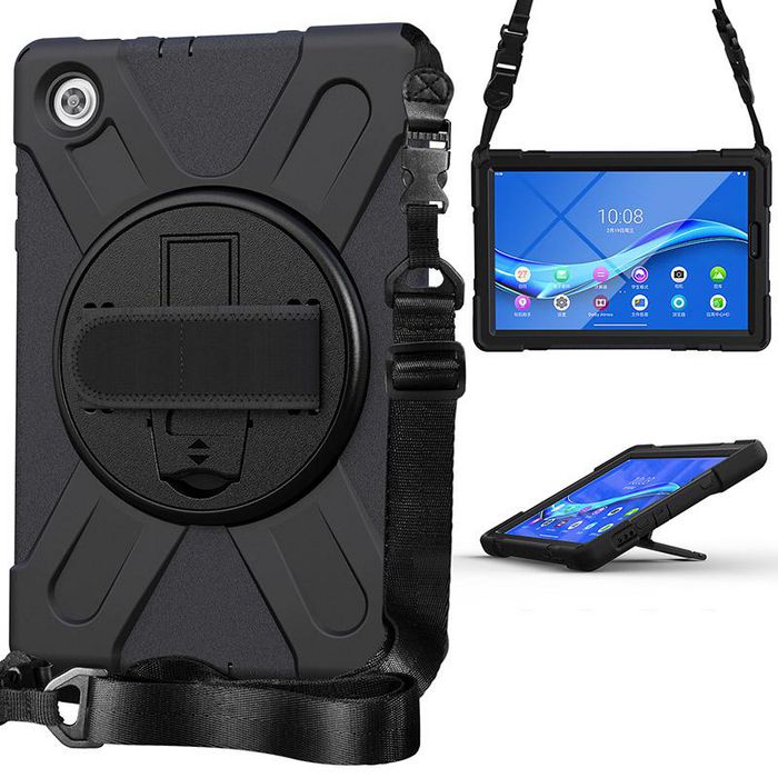eSTUFF Funda AUSTIN Defender para Lenovo TAB M10 HD 2ª Gen (TB-X306X) Negra, Resistente a Golpes, Soporte 360º, Correa de Mano y Hombro