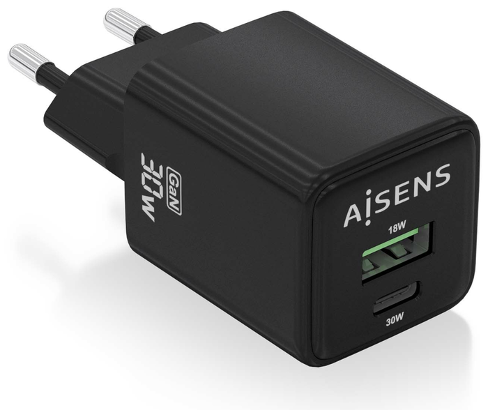 Aisens Cargador GaN 30W con USB-C y USB-A, Negro Aisens Cargador GaN 30W con USB-C y USB-A, Negro