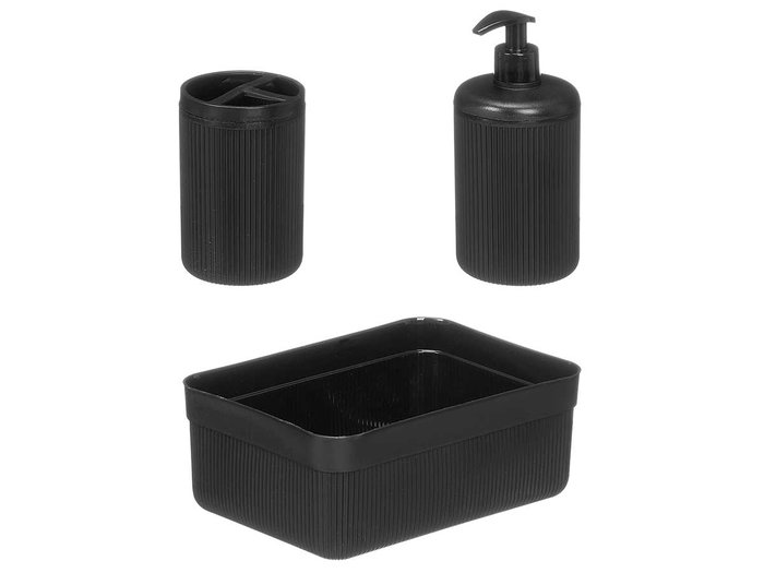 BERILO Set de dispensador con vaso y bandeja de rayas negro BERILO Set de dispensador con vaso y bandeja de rayas negro
