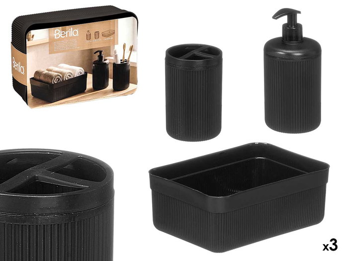 BERILO Set de dispensador con vaso y bandeja de rayas negro BERILO Set de dispensador con vaso y bandeja de rayas negro