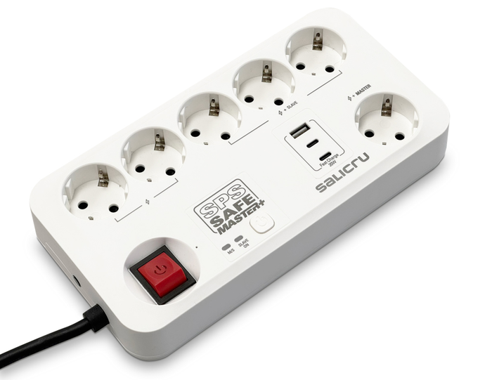 Salicru SPS SAFE MASTER+ Regleta con 6 tomas y 3 USB Blanco