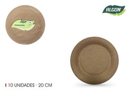 Algon Set 10 Platos Cartón Kraft 20 cm (24 Unidades)