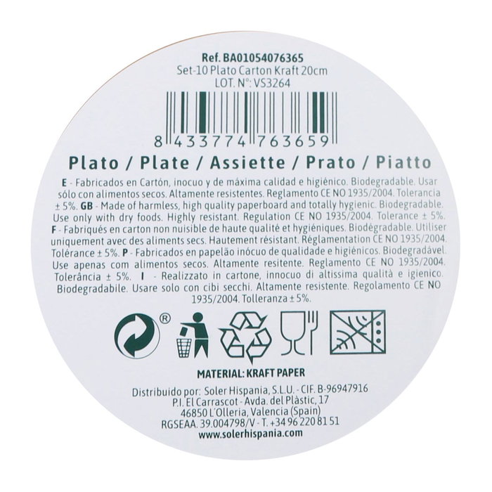 Algon Set 10 Platos Cartón Kraft 20 cm (24 Unidades)