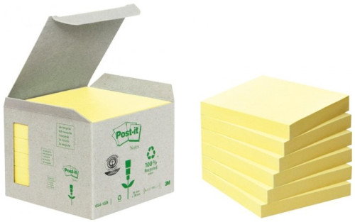Post-It Bloc de Notas Adhesivas Recicladas Canary Yellow, Pack de 6 Post-It Bloc de Notas Adhesivas Recicladas Canary Yellow, Pack de 6