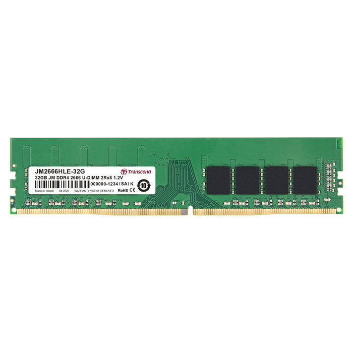 Transcend JM2666HLE-32G Memoria RAM DDR4 de 32GB, 2666MHz, CL19 para PC/Servidor, 1x32GB DIMM