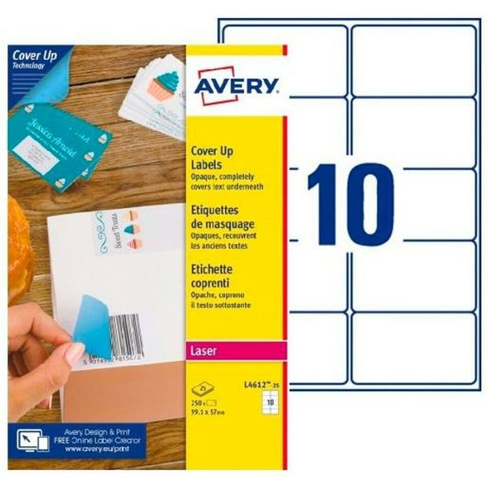 Avery-Dennison Etiquetas Adhesivas Cubrientes Blancas 99,1x57mm A4 Avery-Dennison Etiquetas Adhesivas Cubrientes Blancas 99,1x57mm A4