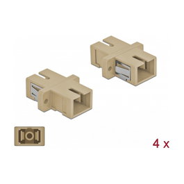 DeLOCK Acoplador de Fibra Óptica SC Simplex Hembra a SC Simplex Hembra Beige, 4 Piezas
