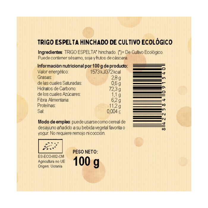 El Granero Integral Espelta Hinchada Bio 100g El Granero Integral Espelta Hinchada Bio 100g
