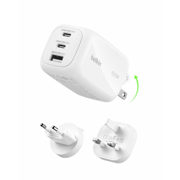 Belkin Boost Charge 100W Cargador USB-C (2x USB-C, 1x USB-A) Blanco