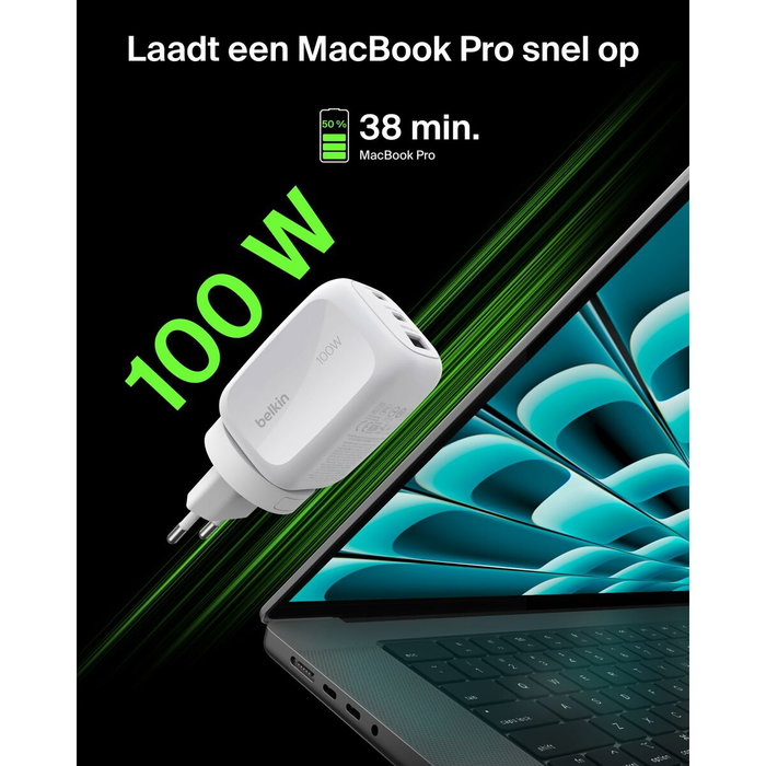 Belkin Boost Charge 100W Cargador USB-C (2x USB-C, 1x USB-A) Blanco