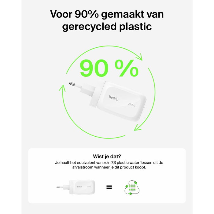 Belkin Boost Charge 100W Cargador USB-C (2x USB-C, 1x USB-A) Blanco