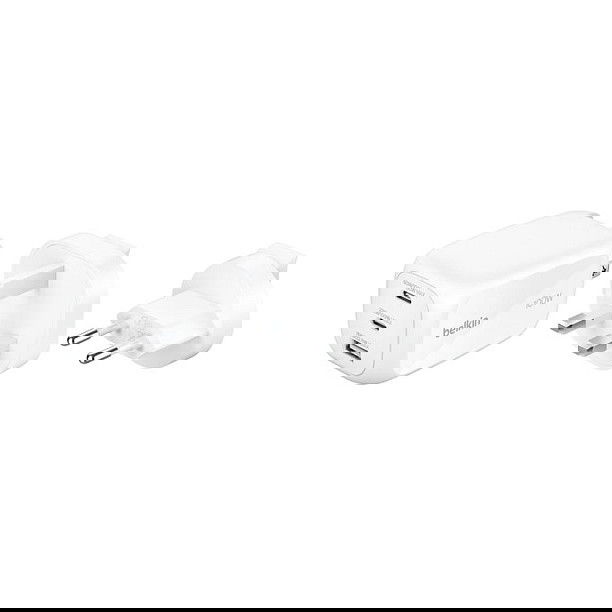 Belkin BOOST Charge Cargador USB-C GaN 100W WCH016hqWH - Carga Rápida PD 3.1 PPS, 2x USB-C + 1x USB-A, Blanco
