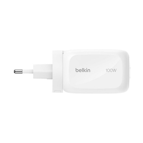 Belkin BOOST Charge Cargador USB-C GaN 100W WCH016hqWH - Carga Rápida PD 3.1 PPS, 2x USB-C + 1x USB-A, Blanco