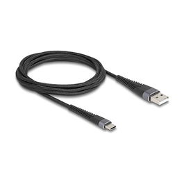 DeLOCK 81122 Cable USB 2.0 USB-A a USB-C de 2 metros, carga rápida 60W, forro textil, negro