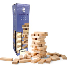 Deqube Blockout Classic D00332 Jenga de Madera FSC, Juego de Destreza y Habilidad para +5 Años, Español, Portugués, Inglés