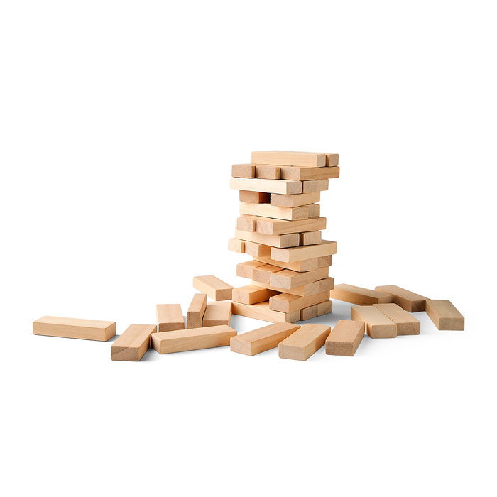 Deqube Blockout Classic D00332 Jenga de Madera FSC, Juego de Destreza y Habilidad para +5 Años, Español, Portugués, Inglés