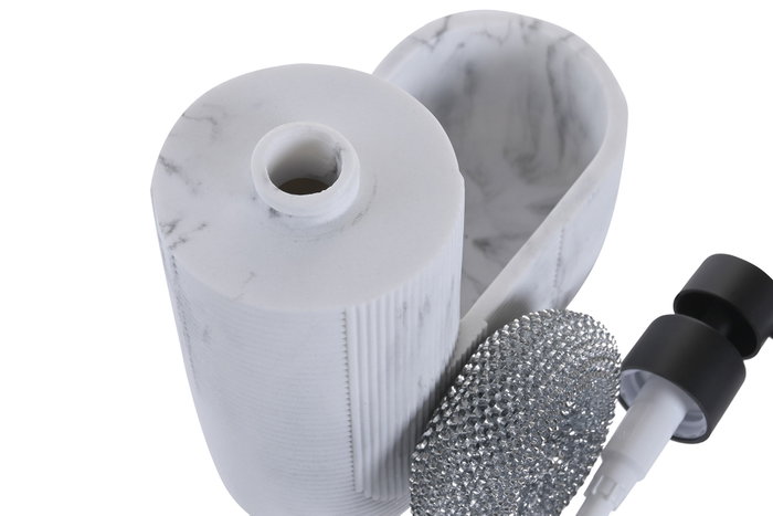 DKD Home Decor Dosificador Estropajo Símil Mármol Blanco y Negro (Pack de 2)