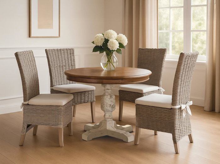 GINER Y COLOMER Mesa de Comedor Redonda Madera de Mango 100 cm Natural Blanco