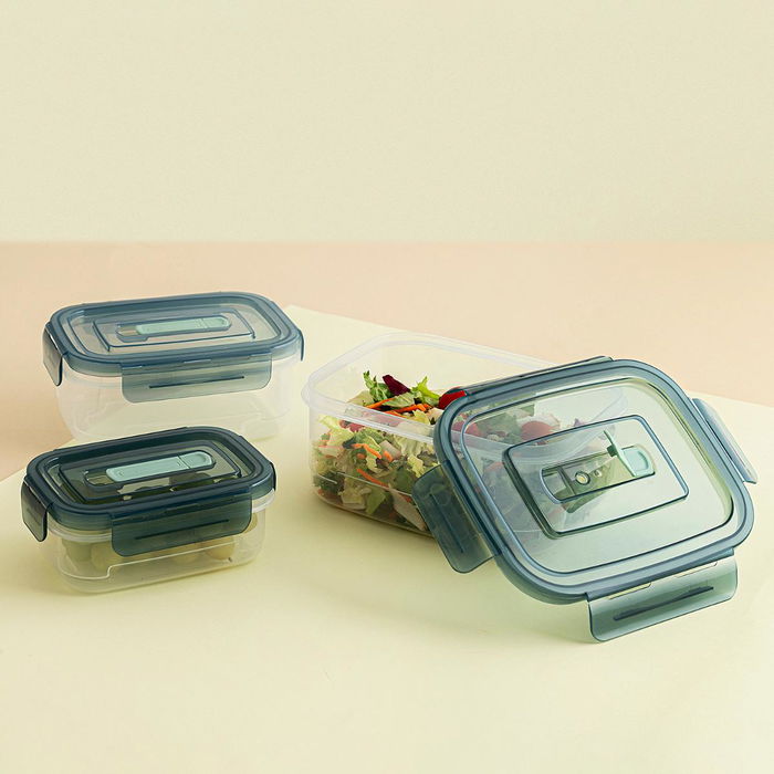 Set 3 Recipientes Herméticos Plástico Minimal Quid 1800 mL-1000 mL-500 mL Set 3 Recipientes Herméticos Plástico Minimal Quid 1800 mL-1000 mL-500 mL