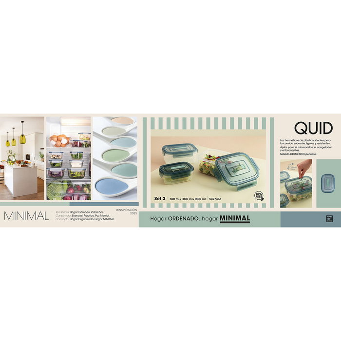 Quid Set de 3 Recipientes Herméticos Minimal Verde 1800 mL-1000 mL-500 mL