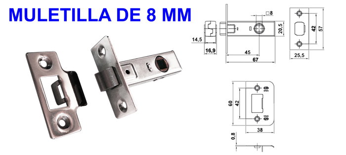 AVL Picaporte 800 Nº6 de 45 Cuadrado Cromado placa 5.7x2.5 cm AVL Picaporte 800 Nº6 de 45 Cuadrado Cromado placa 5.7x2.5 cm