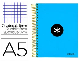 Antartik Cuaderno espiral A5 de 120 hojas, tapa forrada, color azul