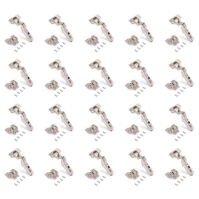 Emuca Lote de 20 bisagras codo X91 con cierre suave y suplementos para atornillar, Altura 0, Acero, Niquelado Emuca Lote de 20 bisagras codo X91 con cierre suave y suplementos para atornillar, Altura 0, Acero, Niquelado