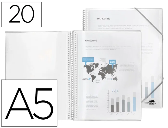 Liderpapel Carpeta Escaparate con Espiral, 20 Fundas Din A5 Transparente Liderpapel Carpeta Escaparate con Espiral, 20 Fundas Din A5 Transparente