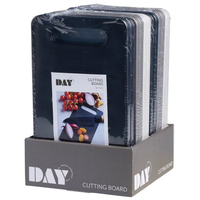 Day Juego De 3 Tablas de Cortar, Colores Surtidos (Beige, Taupe, Negro), con Mango para Colgar, Resistente y Lavaplatos