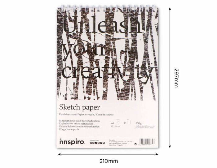 Innspiro Bloc de papel para esbozo A4 de 30 páginas 160g Innspiro Bloc de papel para esbozo A4 de 30 páginas 160g