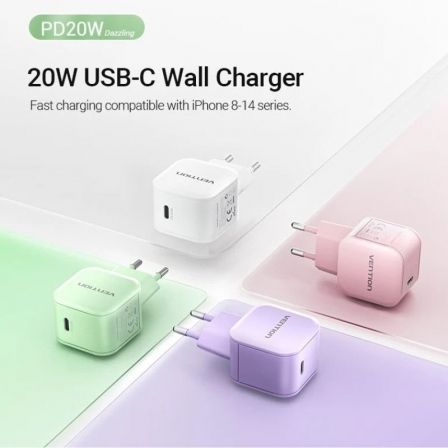 Vention FEJP0-EU Cargador de Pared USB-C 20W Rosa Compatible con PD 3.0/QC 3.0 Vention FEJP0-EU Cargador de Pared USB-C 20W Rosa Compatible con PD 3.0/QC 3.0