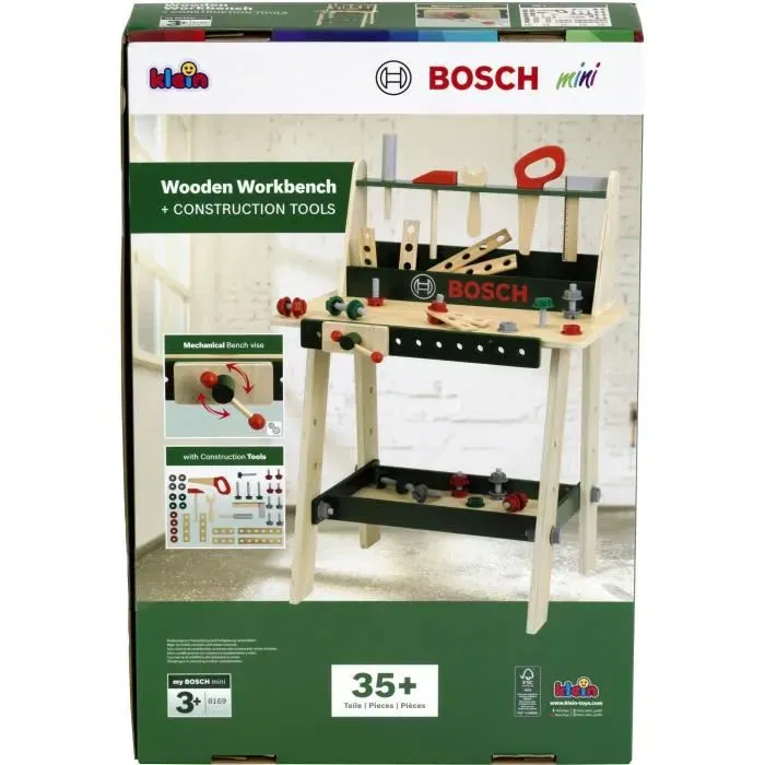 Bosch Banco de Trabajo KLEIN 8169 de Madera FSC con Accesorios - Para Niños +3 Años