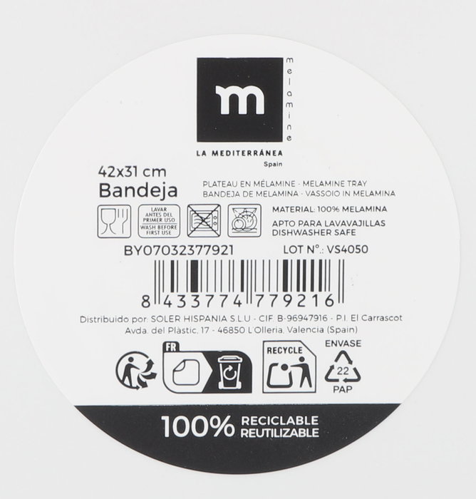 La Mediterranea Bandeja Melamina 42 x 31 cm 3 Frutas (9 Unidades)