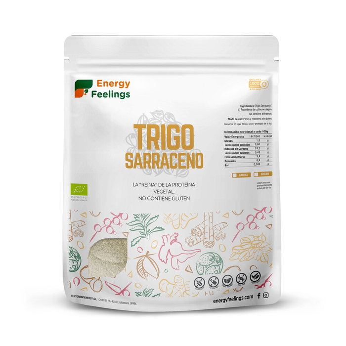 ENERGY FEELINGS Harina de Trigo Sarraceno Ecológico 1Kg - Sin Gluten, Bajo Índice Glucémico, Vegan, Sg ENERGY FEELINGS Harina de Trigo Sarraceno Ecológico 1Kg - Sin Gluten, Bajo Índice Glucémico, Vegan, Sg