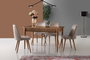 Hanah Home Dallas 555 V4 Juego de Sillas de Terciopelo con Marco de Metal y Patas de Madera de Carpe, Color Nogal y Beige